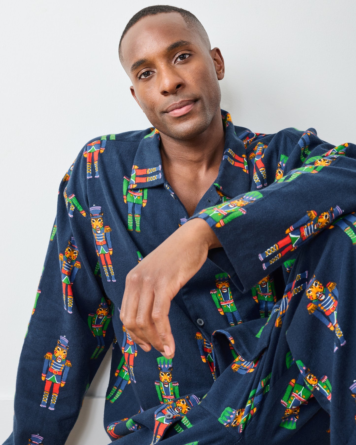 Leopard Nutcrackers - Men's Midweight Flannel Long PJ Set - Navy - Printfresh