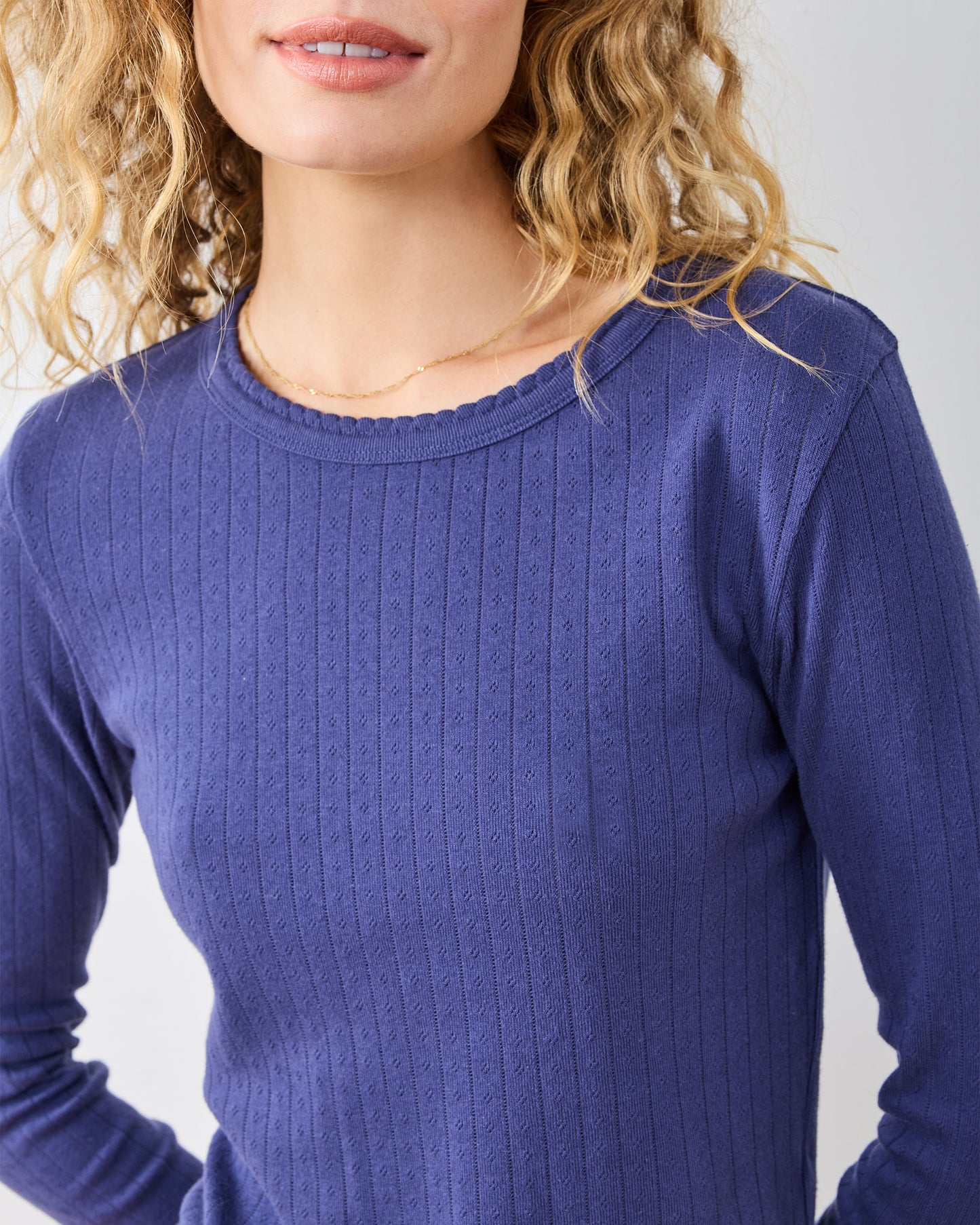 Navy Twilight - Pointelle Long Sleeve - Shirt - Printfresh