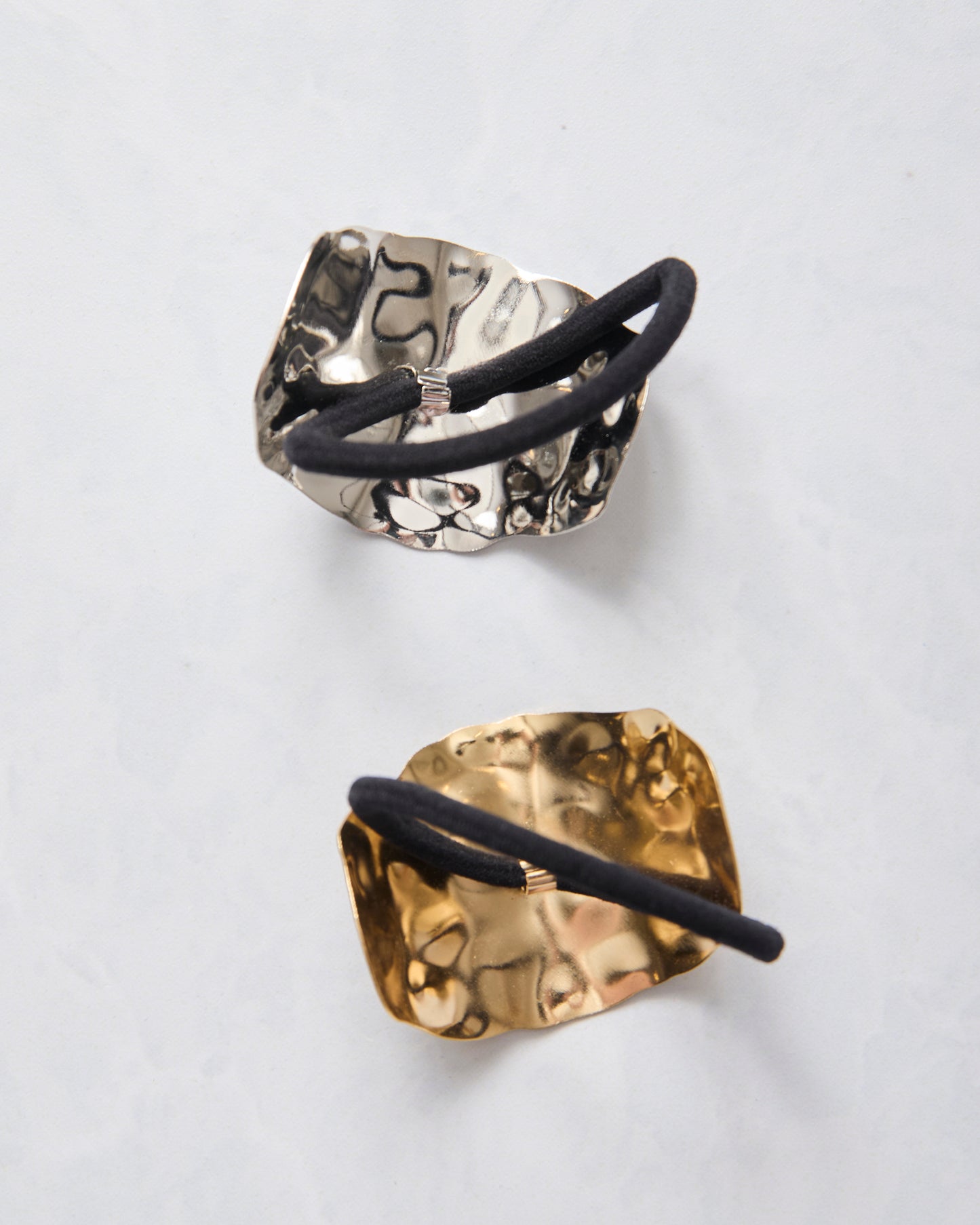 Silver/Gold - 2 Pack Hammered Metal Hair Ties - Banded - Printfresh