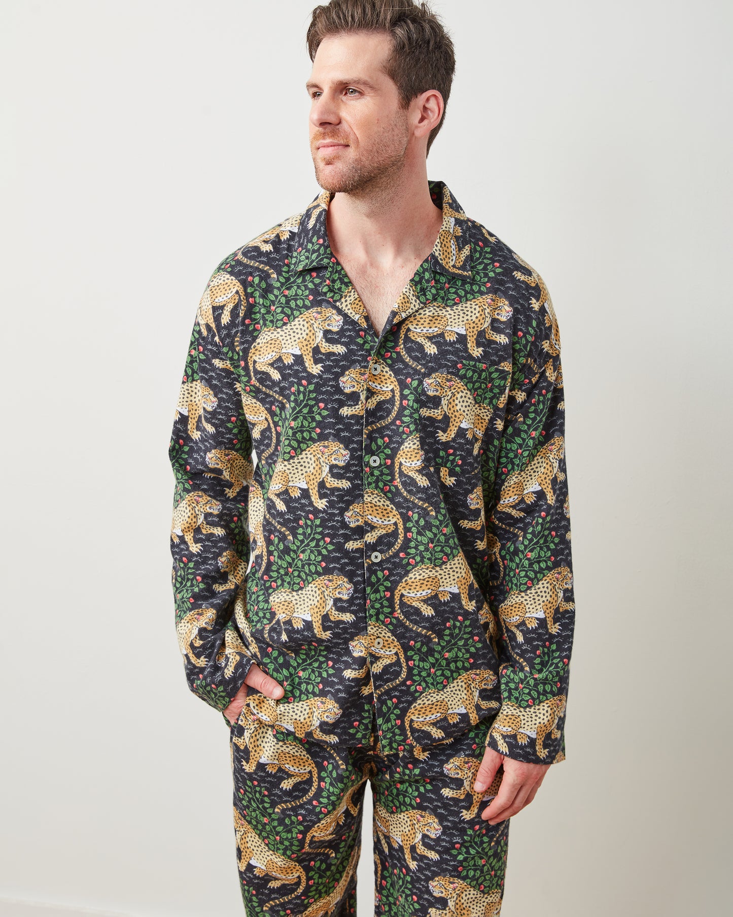 Bagheera - Men's Lightweight Flannel Long PJ Set - Ink - Printfresh