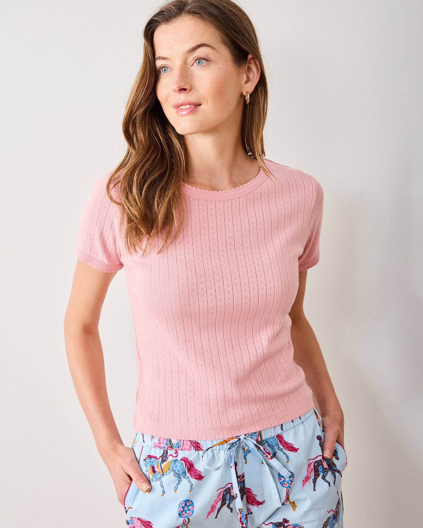 Pointelle Short Sleeve Tee - Pink Gemstone - Printfresh