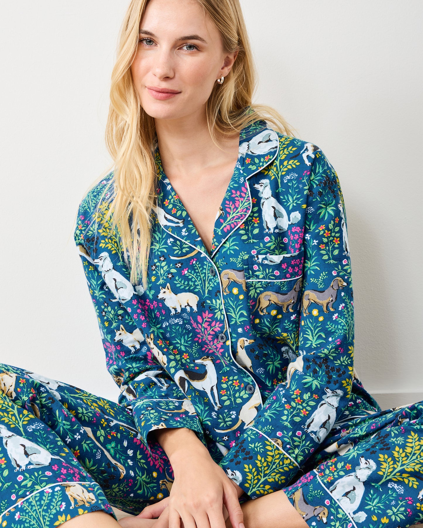 Must Love Dogs - Petite Lightweight Flannel Long PJ Set - Indigo