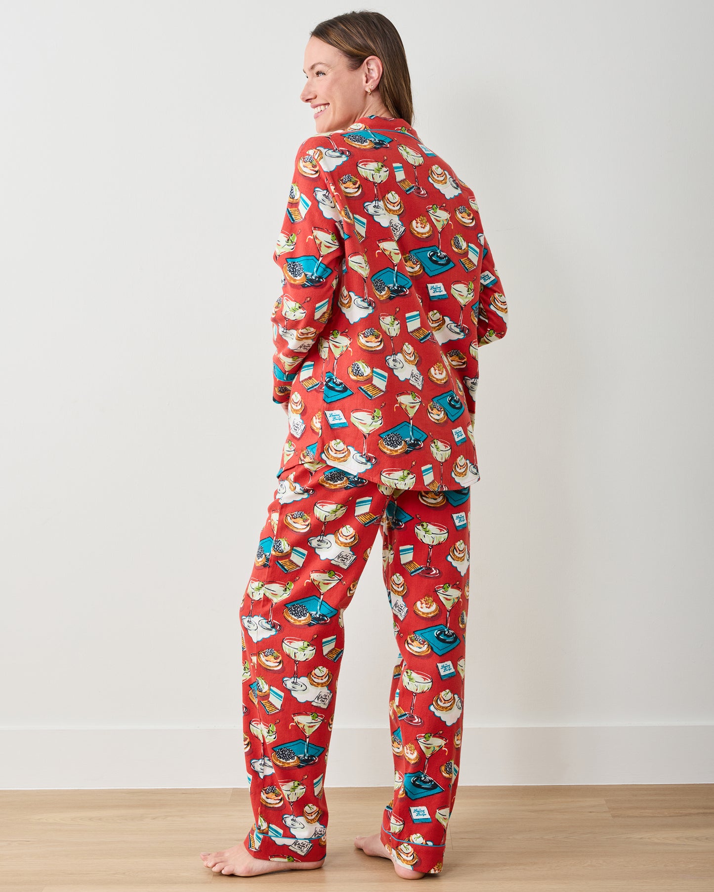 Blinis & Martinis - Midweight Flannel Long PJ Set - Matchbook Red - Printfresh