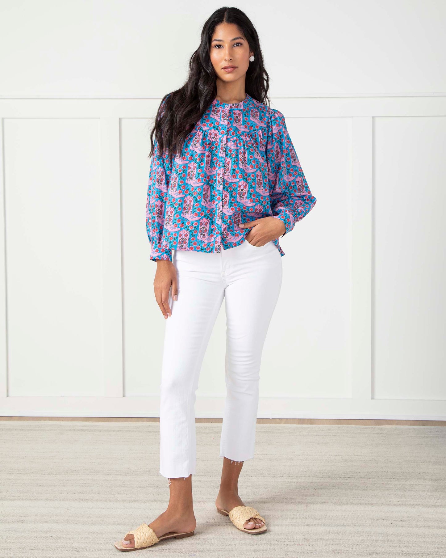 Rhinestone Cowgirl - Birdie Blouse - Blue Jean - Printfresh