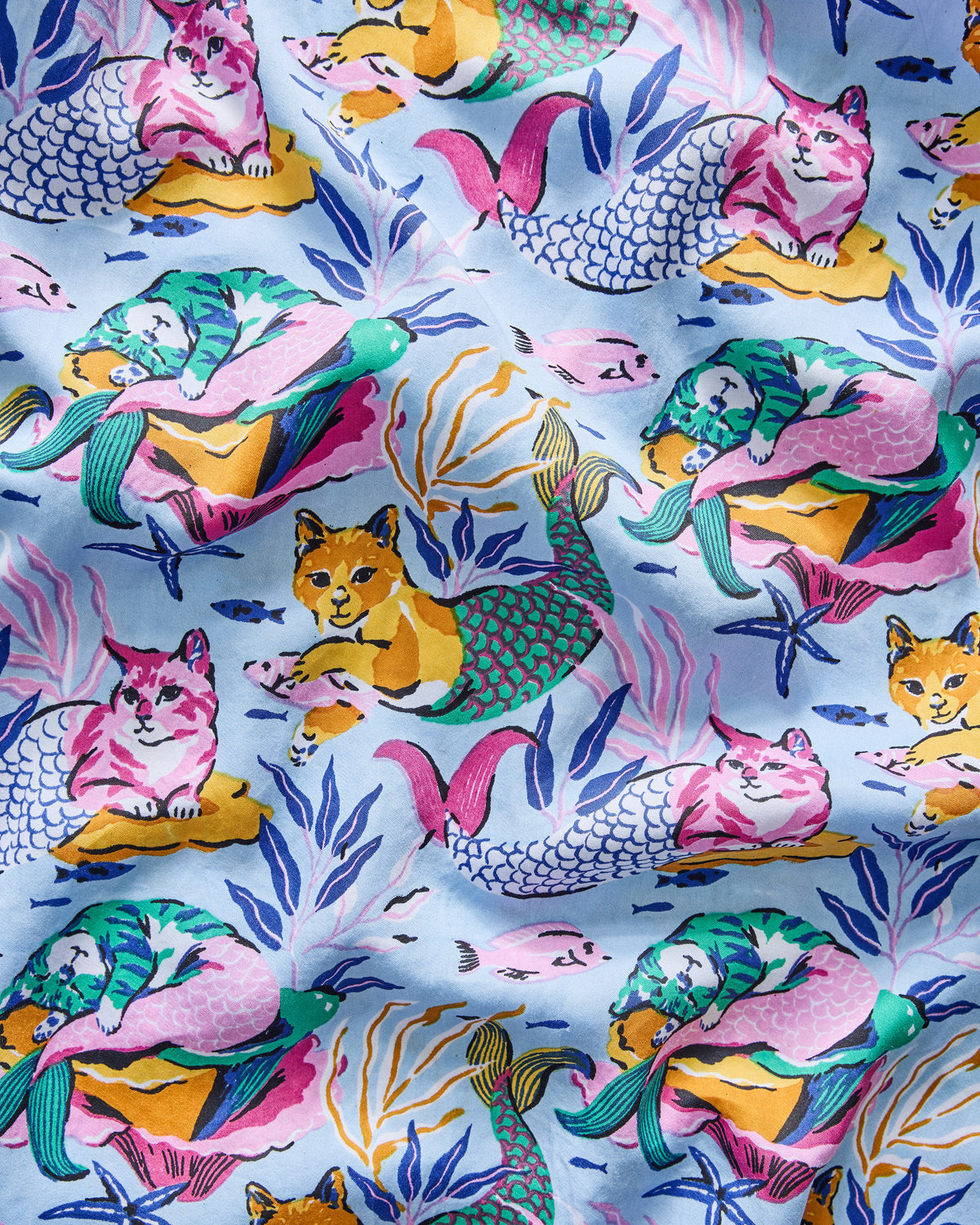 Meowing Mermaids - Eco Satin Sweet Dreams Set - Pale Blue - Printfresh