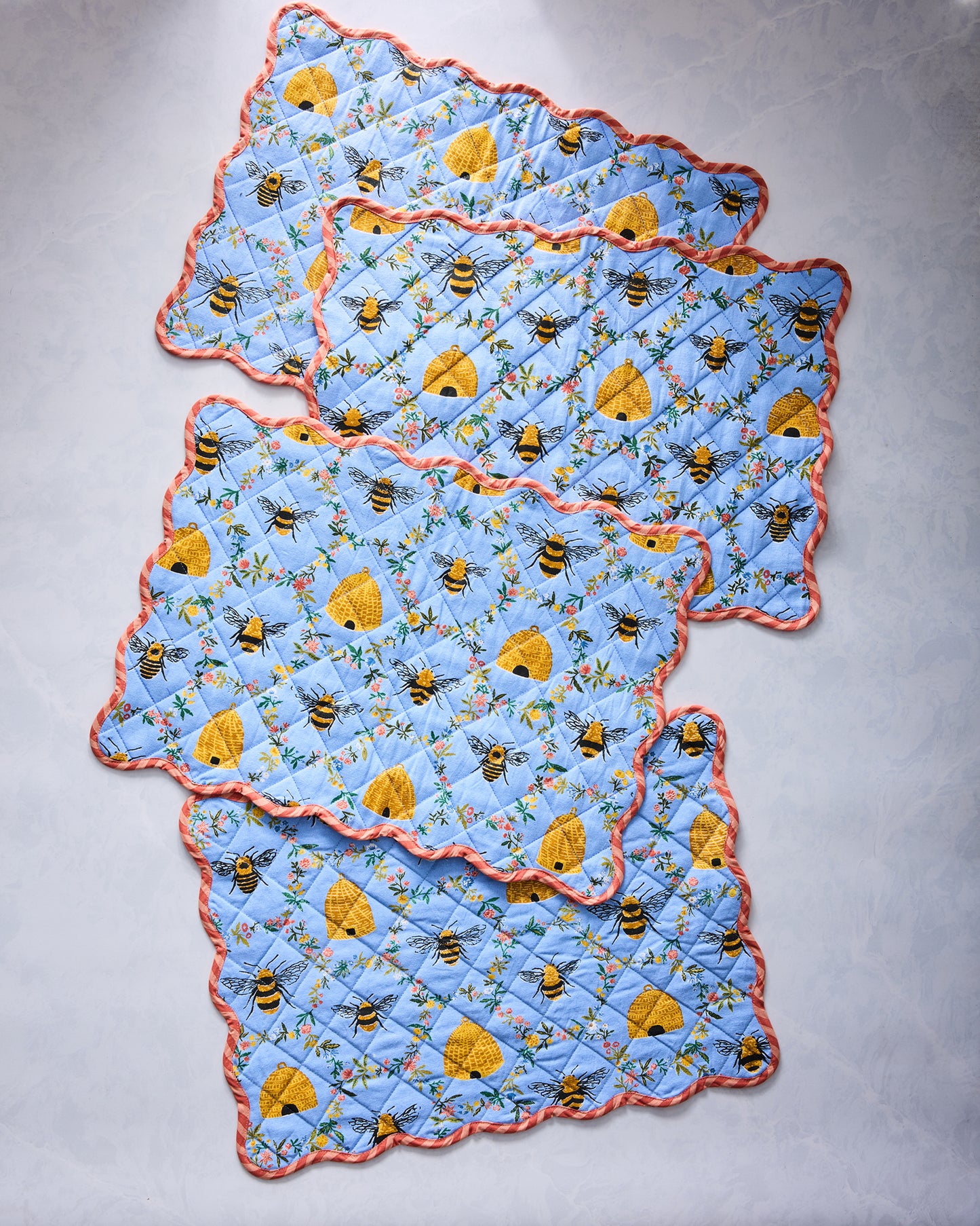 Sweet Bee - Set of 4 Placemats & Napkins Set - Soft Blue - Printfresh