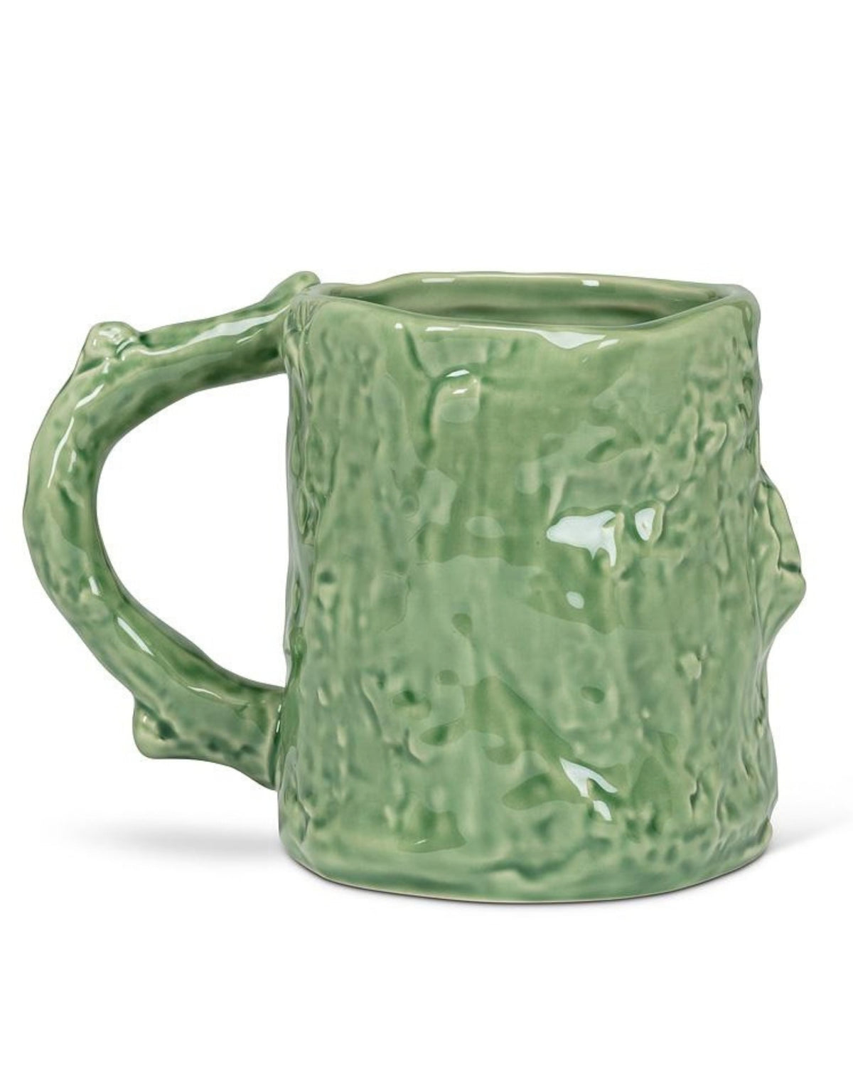 Back view of the green fox mug showing its textured surface and handle on the left