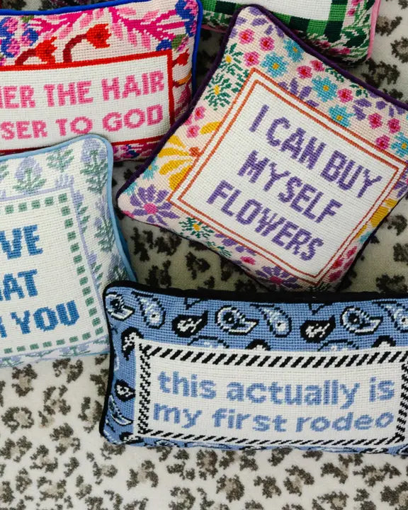 Light Blue Combo - First Rodeo Needlepoint Pillow - Furbish - Printfresh