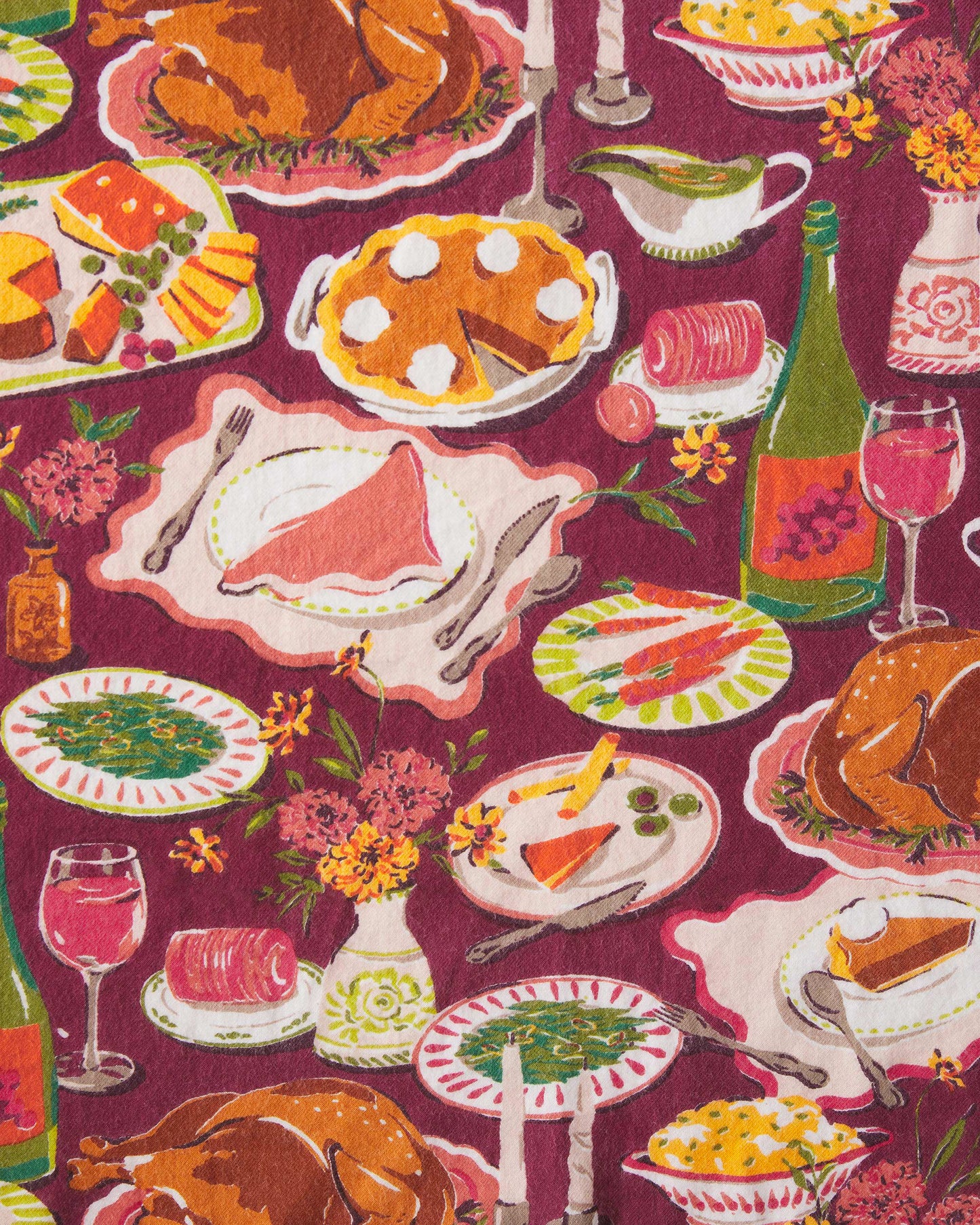 Festive Feast - Lightweight Flannel Long PJ Set - Cranberry Sauce - Printfresh