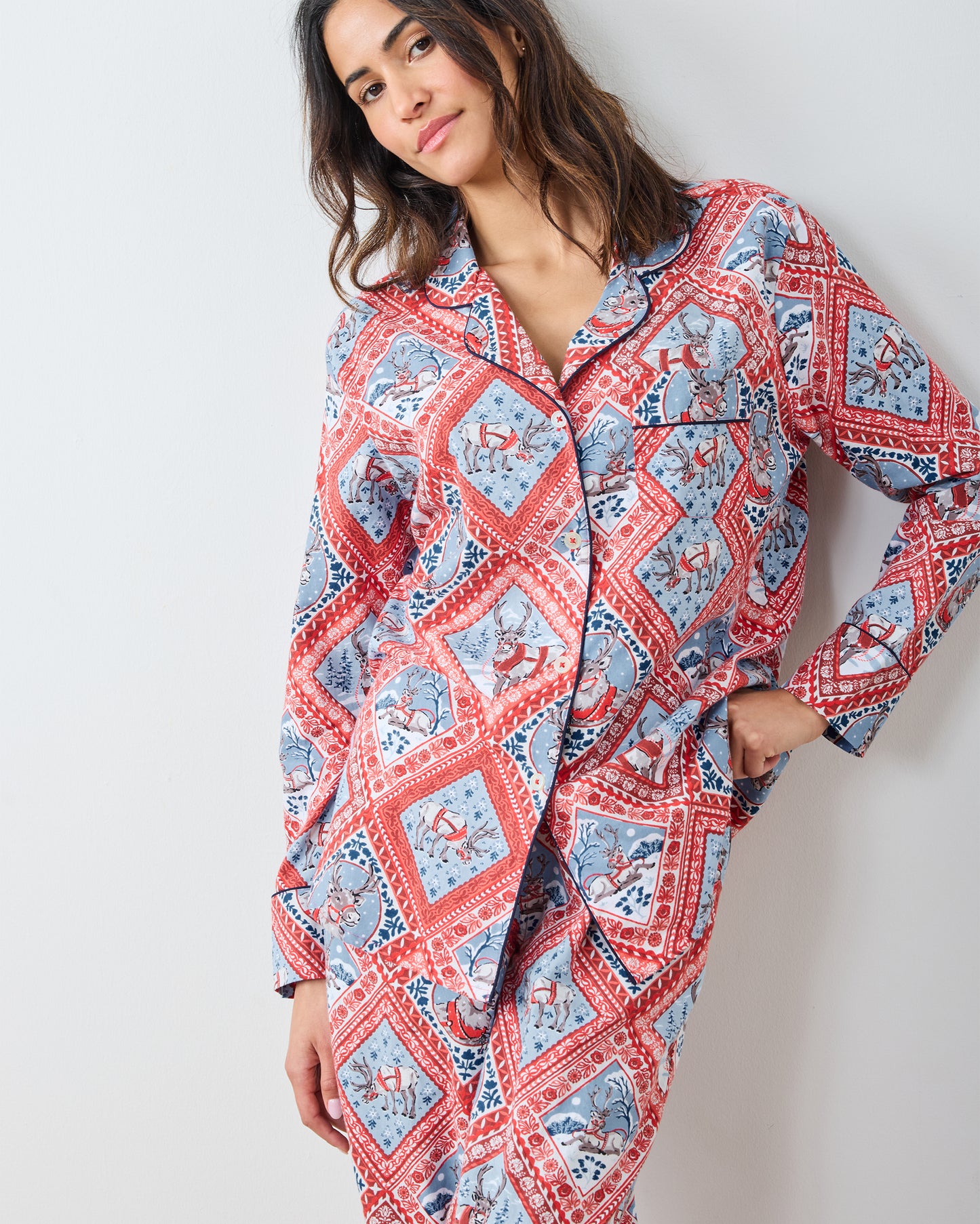 Reindeer Games - Lightweight Flannel Long PJ Set - Red Sleigh - Printfresh