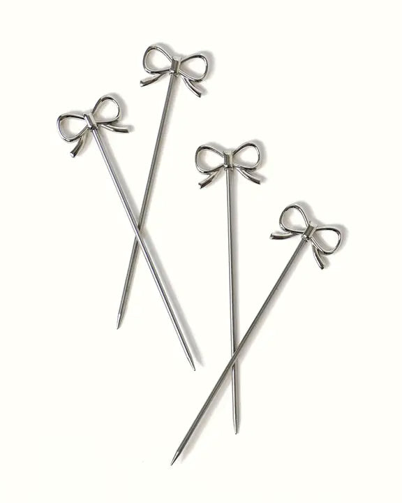 House of Gleason - Silver Bow Cocktail Picks - Silver - Printfresh