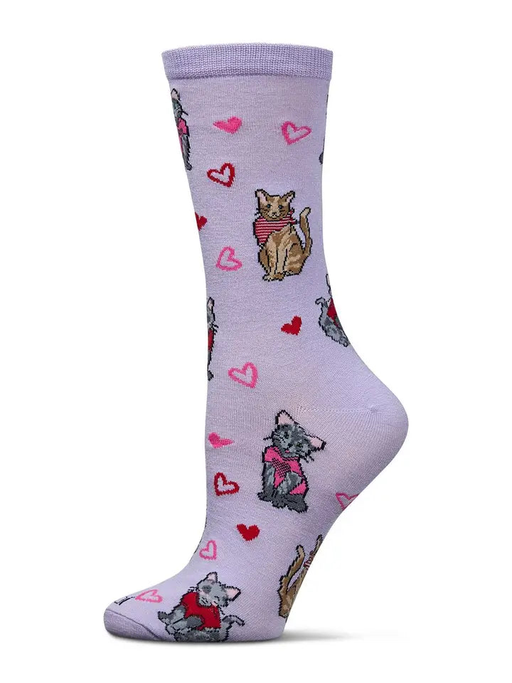 Lavender - Fur Ever Hearts Bamboo Crew Sock - Memoi - Printfresh