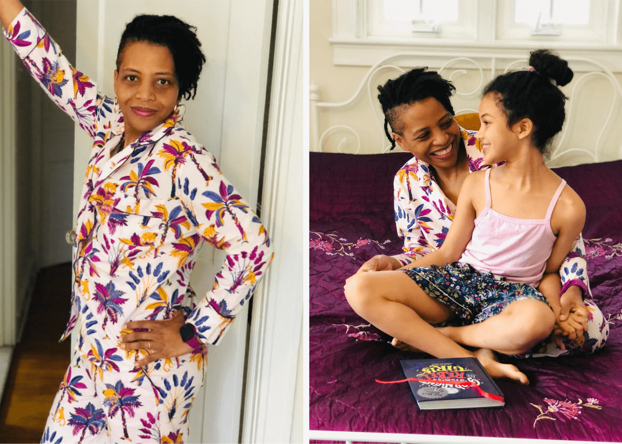 Lori wears <u><a href="https://printfresh.com/collections/royal-palms/products/royal-palms-long-sleep-set-amethyst" target="_blank">Royal Palms Long Set in Amethyst</a></u>