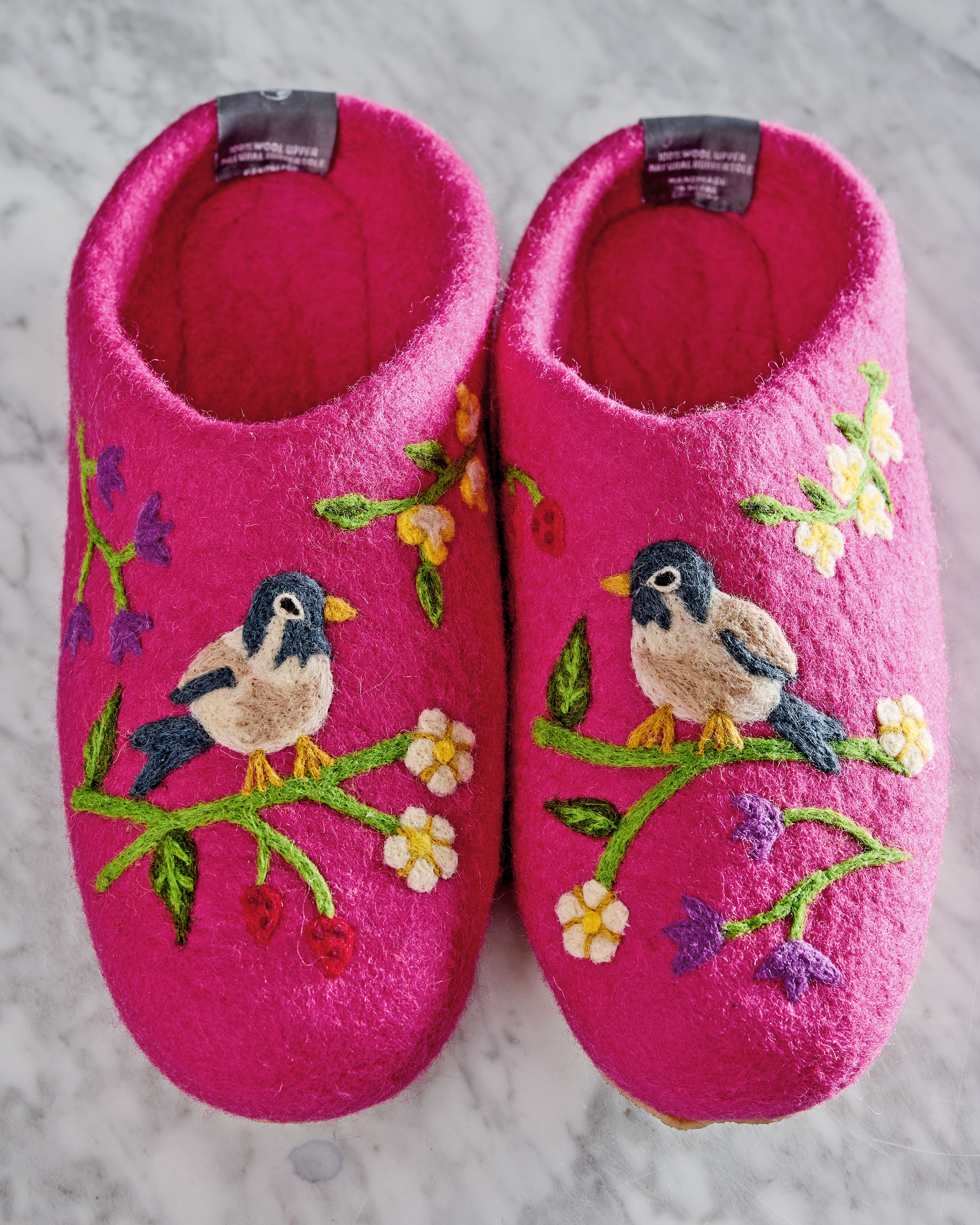 French Knot X PF - Bird & Blossom Slippers - Fuchsia Berry - Printfresh