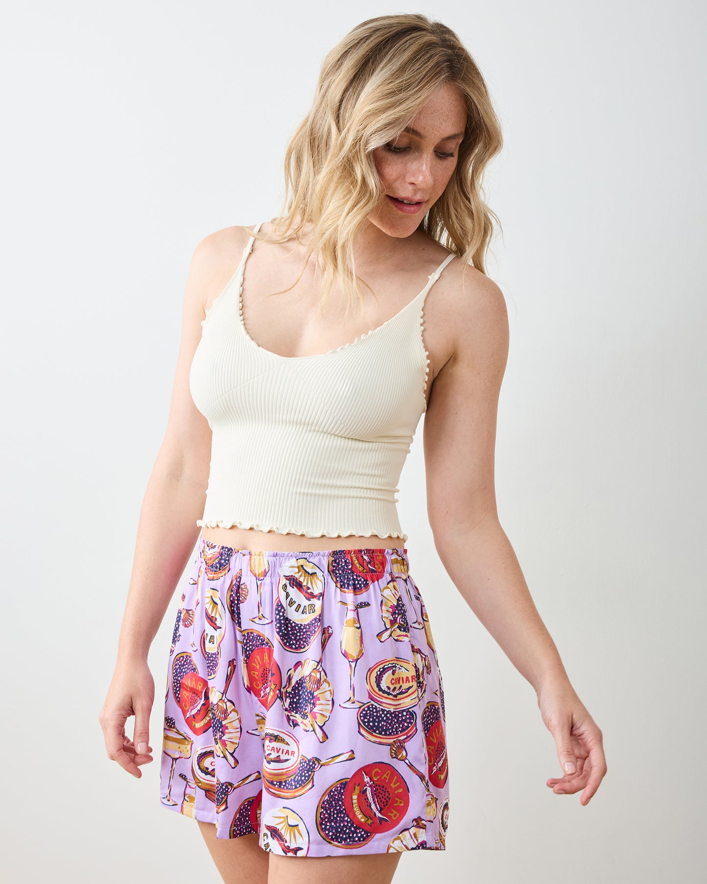 Champagne & Caviar - Eco Satin Boyfriend Boxer - Lavender Spritz - Printfresh