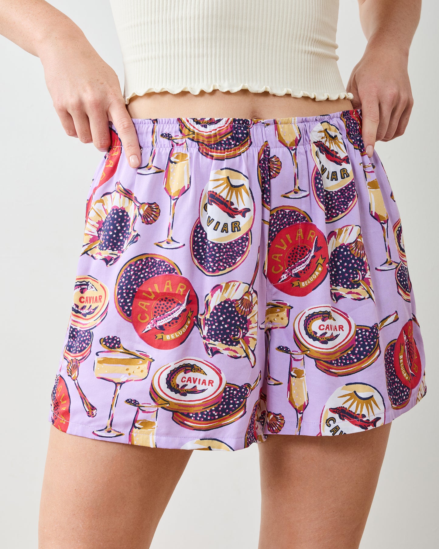 Champagne & Caviar - Eco Satin Boyfriend Boxer - Lavender Spritz - Printfresh