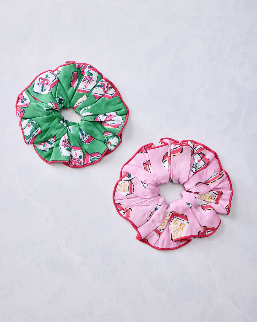 Lucky Tiles - Eco Satin Scrunchies - Peony Pink