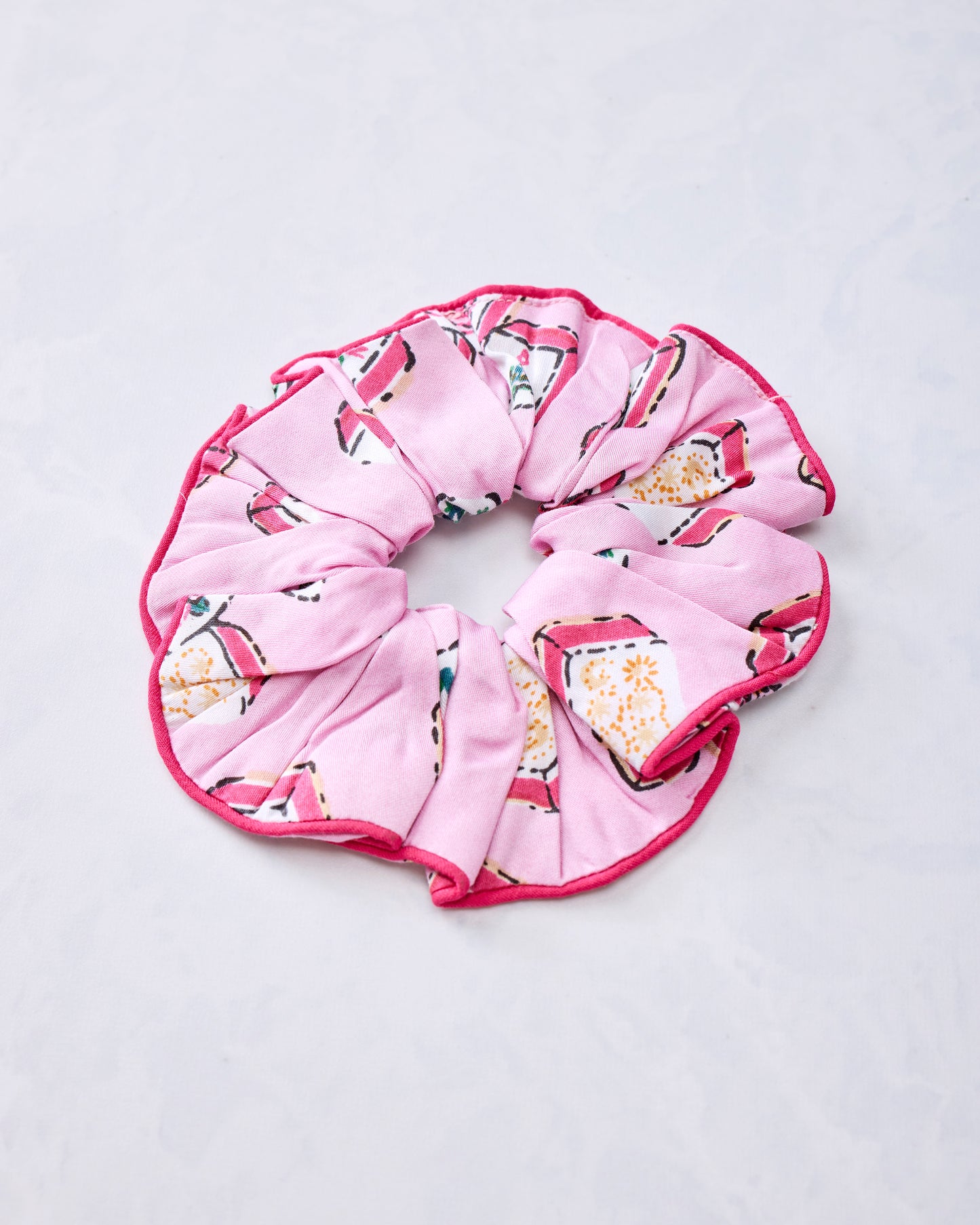 Lucky Tiles - Eco Satin Scrunchies - Peony Pink