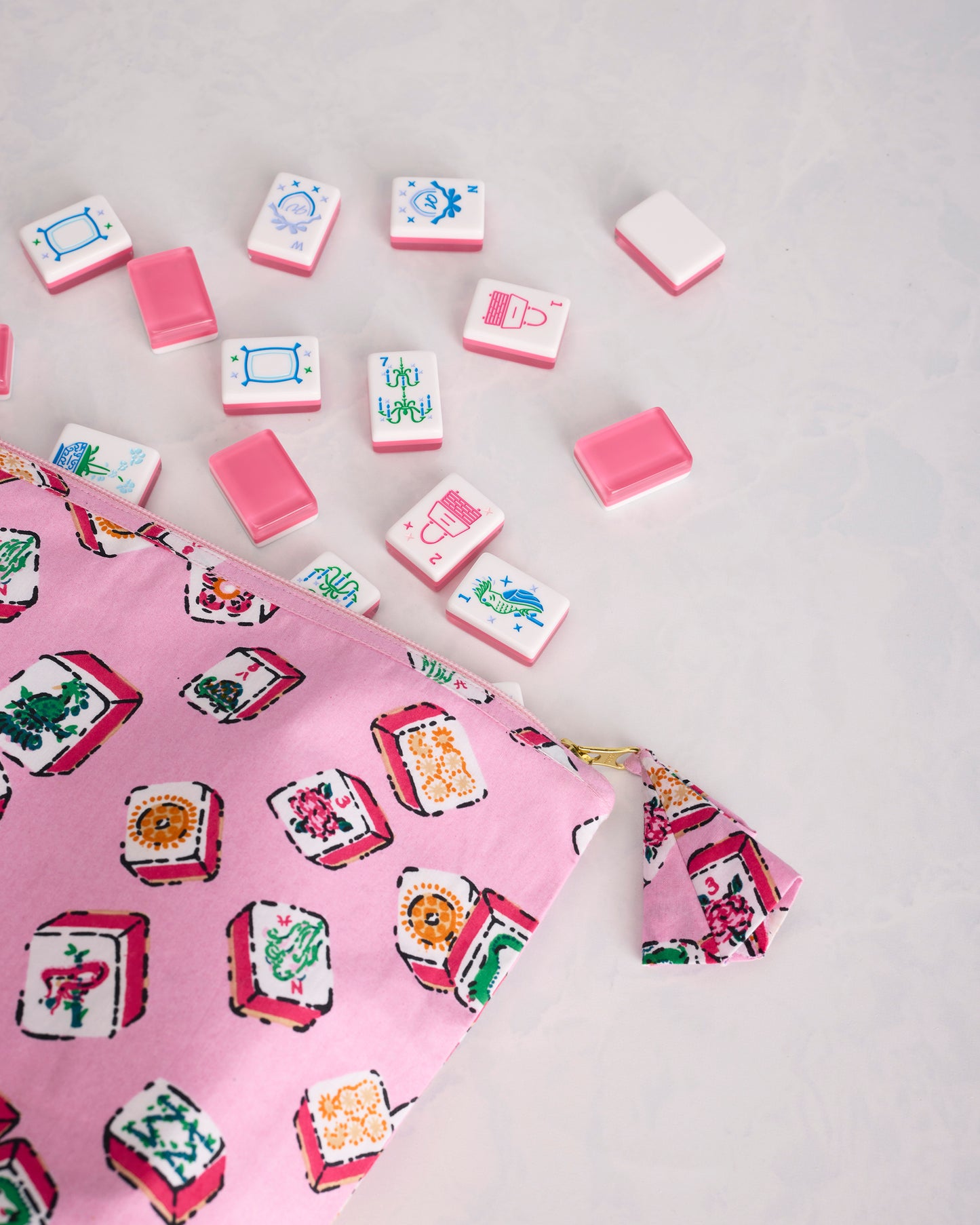 Lucky Tiles - The Essentials Pouch - Peony Pink