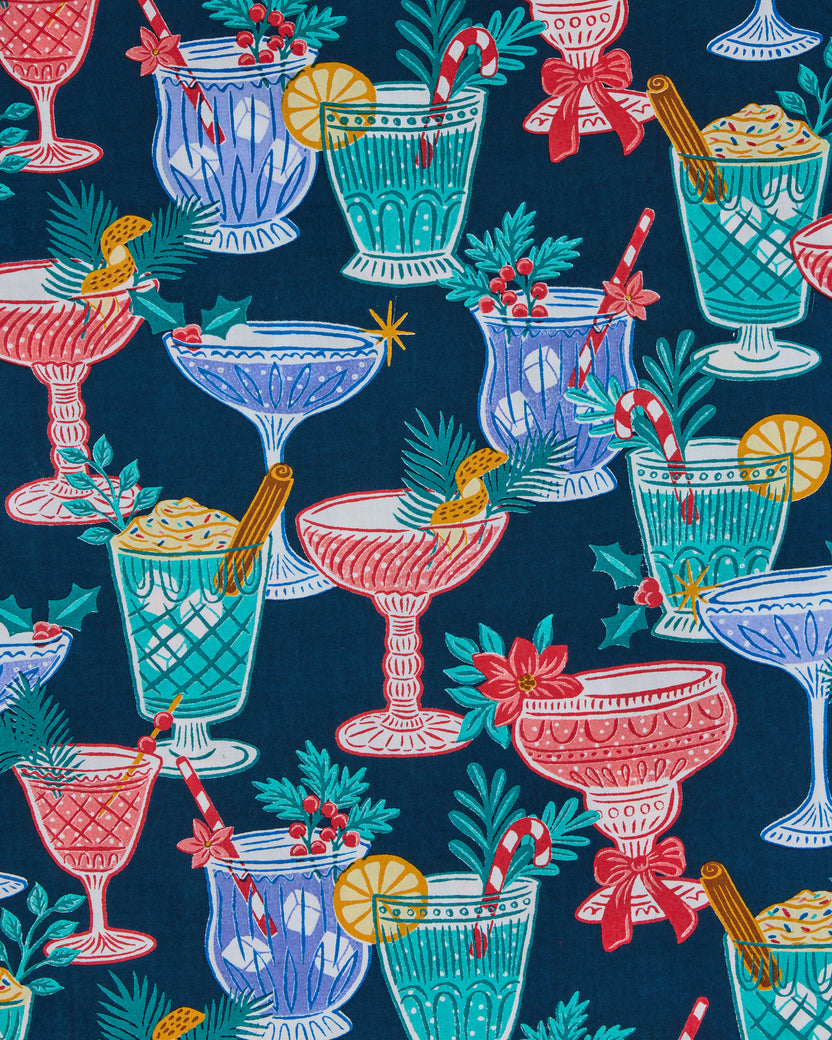 Christmas Cocktails - Ready to Ruffle Dress - Navy - Printfresh