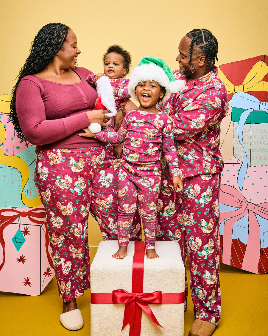 Holiday Hens - Kids Snug Fit PJ Set - Burgundy - Printfresh