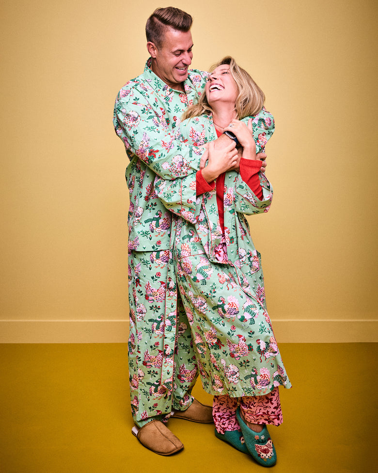 Holiday Hens - Men's Long PJ Set - Sage - Printfresh