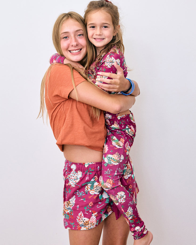 Holiday Hens - Kids Snug Fit PJ Set - Burgundy - Printfresh