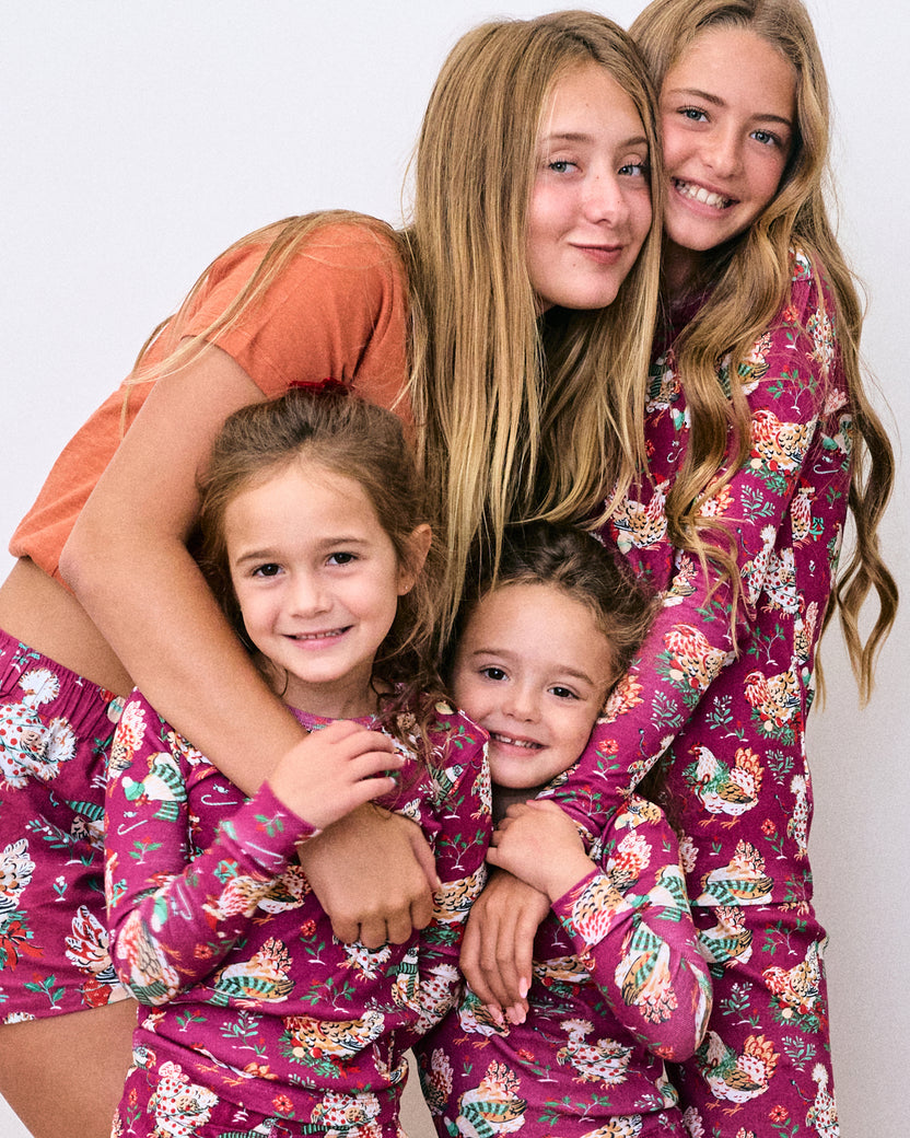 Holiday Hens - Kids Snug Fit PJ Set - Burgundy - Printfresh