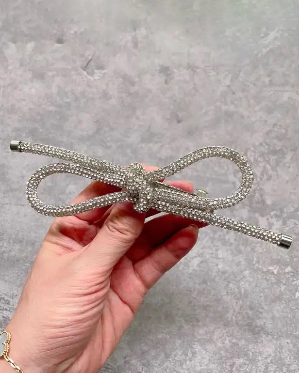 Silver - Sparkling Bow Barette - LadyJuneAccessories - Printfresh