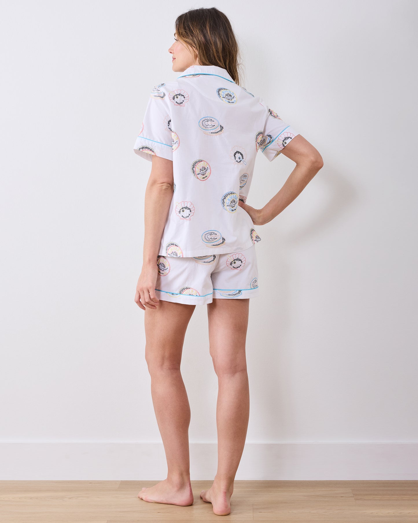 Embroidered Caviar Club - Short PJ Set - Pearl