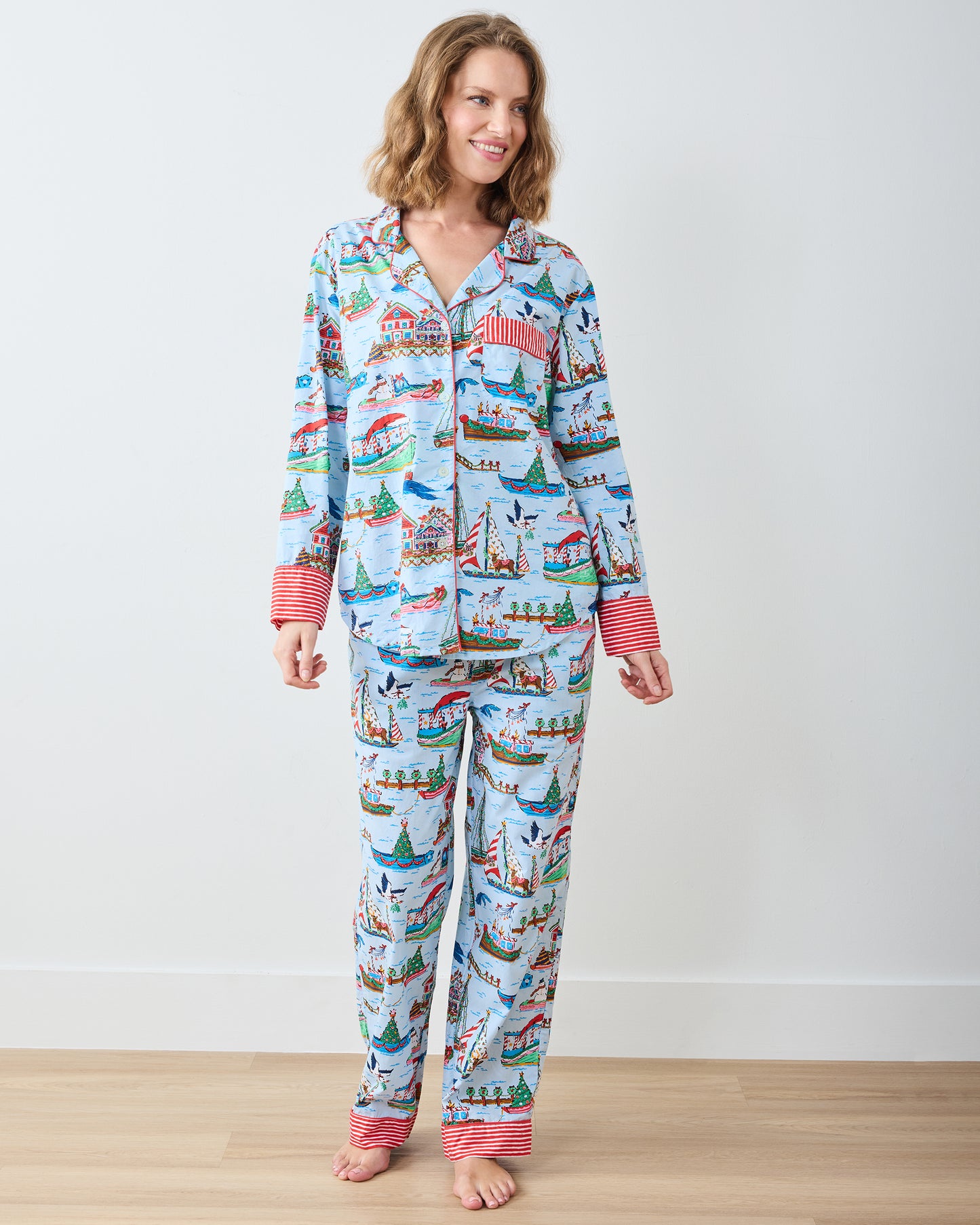 Sugar Plum Ferry - Tall Long PJ Set - Blue Sailboat - Printfresh