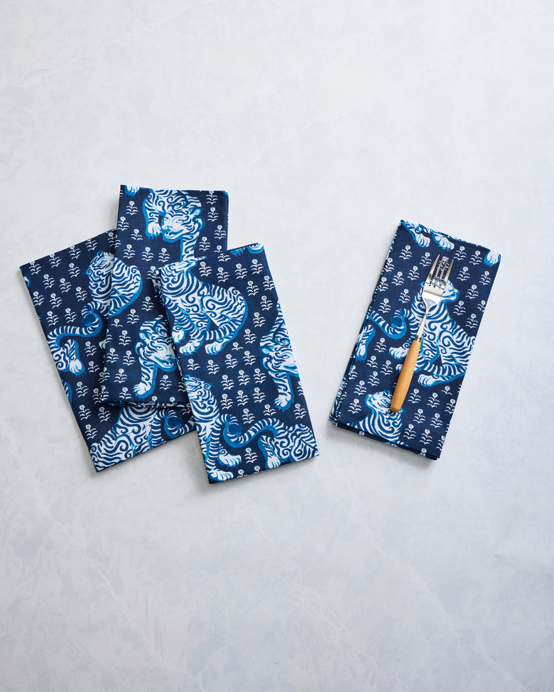 Tiger Queen - Set of 4 Napkins - Indigo - Printfresh