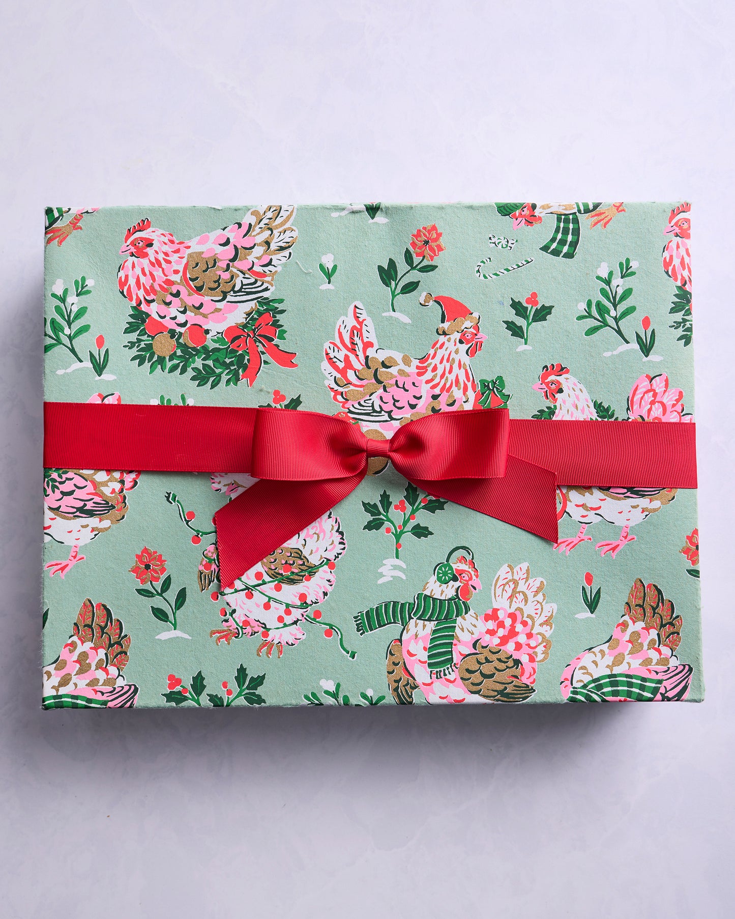 Holiday Hens - Paper Gift Box - Sage - Printfresh
