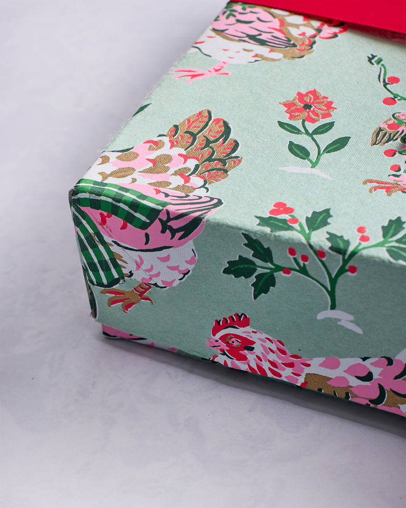 Holiday Hens - Paper Gift Box - Sage - Printfresh