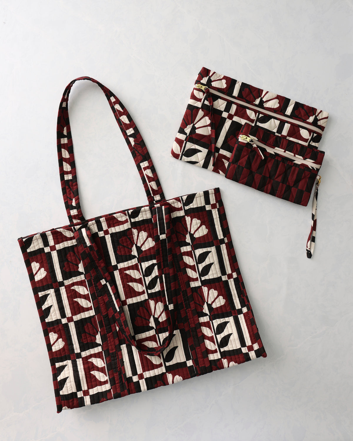 Poppy patterned tote with two matching zip pouches from the Traveler Tote and Go Anywhere Pouch set.