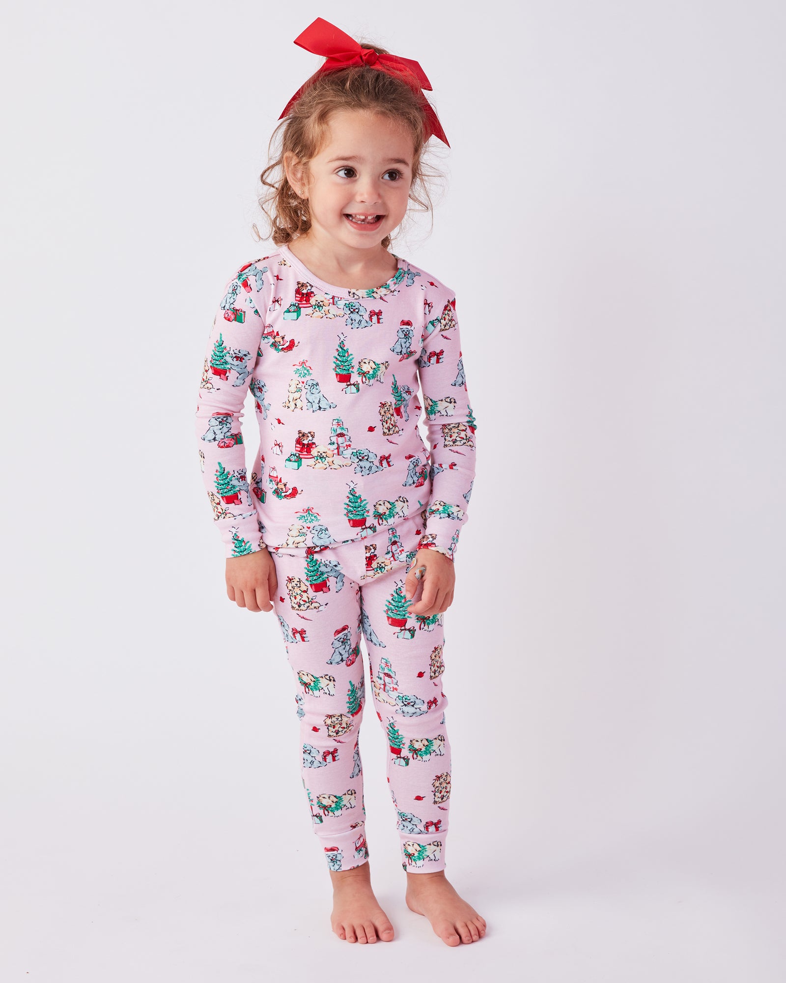 PF x The Hiltons Christmas Poodle Party - Kids PJ Set - Rose - Printfresh