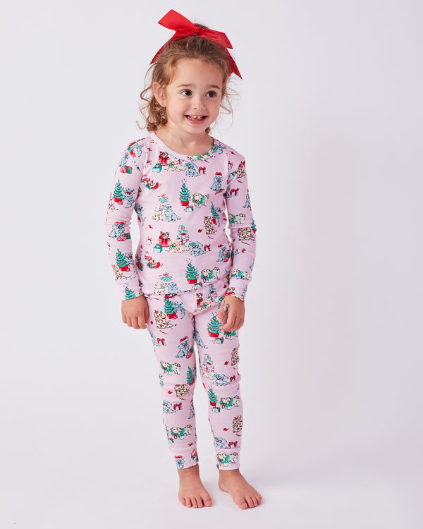 PF x The Hiltons Christmas Poodle Party - Kids PJ Set - Rose - Printfresh