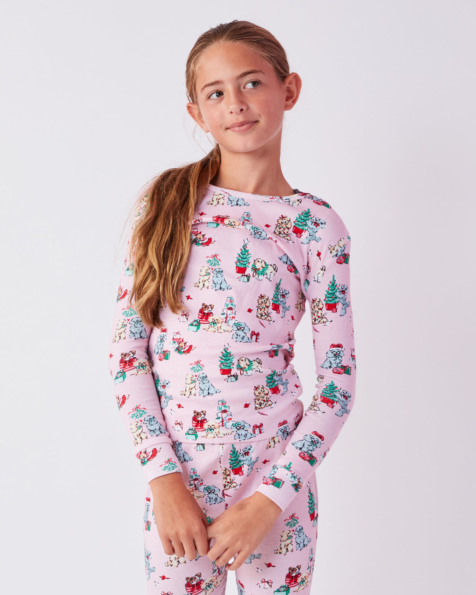 PF x The Hiltons Christmas Poodle Party - Kids PJ Set - Rose - Printfresh