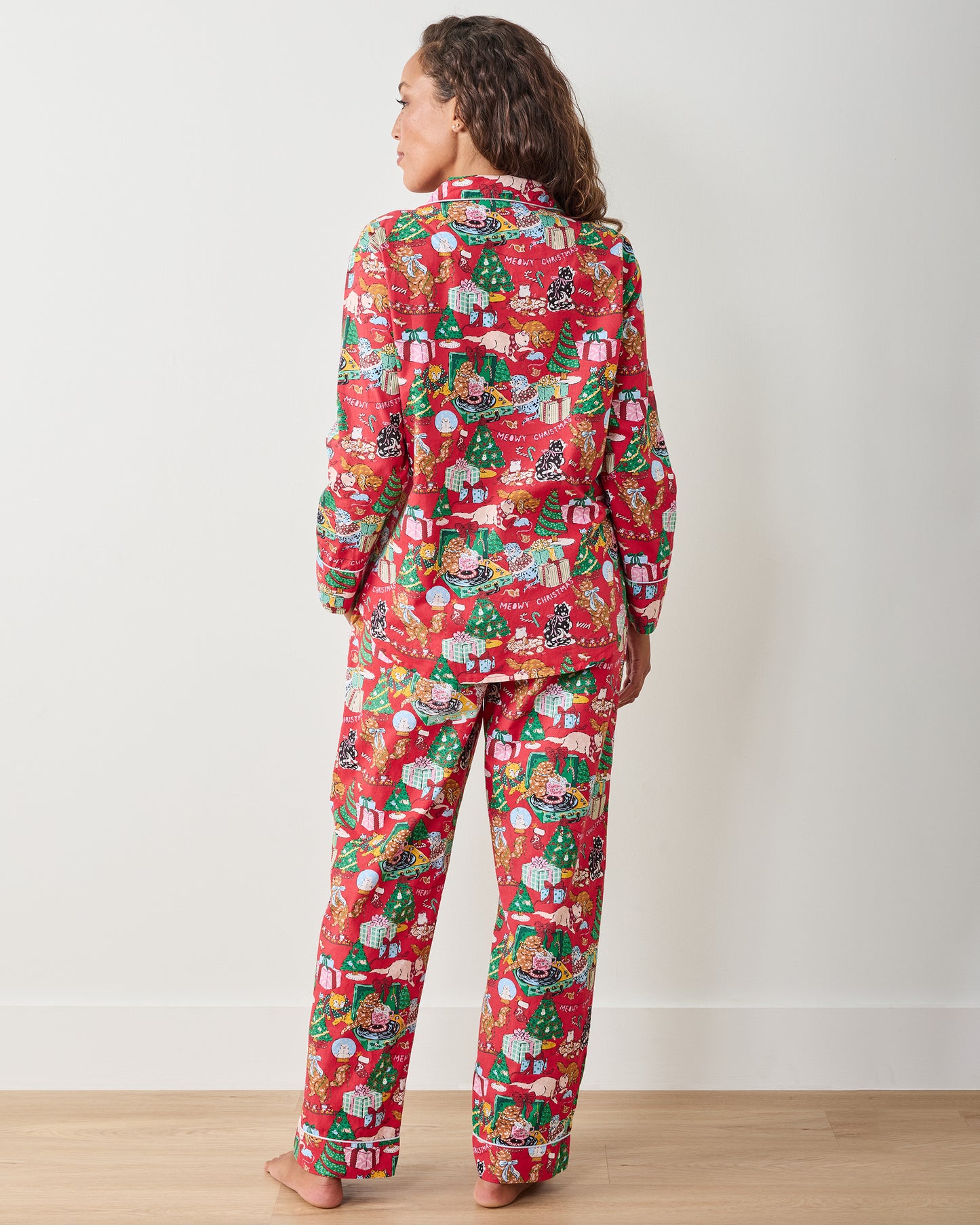 Meowy Christmas - Long PJ Set - Red Bow - Printfresh