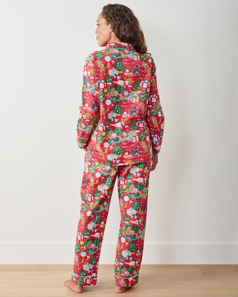 Meowy Christmas - Long PJ Set - Red Bow - Printfresh