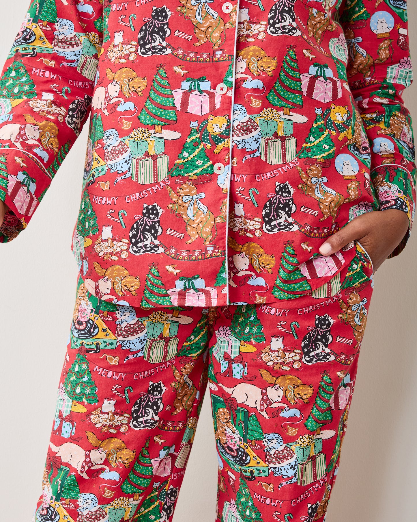 Meowy Christmas - Long PJ Set - Red Bow - Printfresh