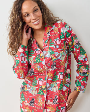 Meowy Christmas - Long PJ Set - Red Bow
