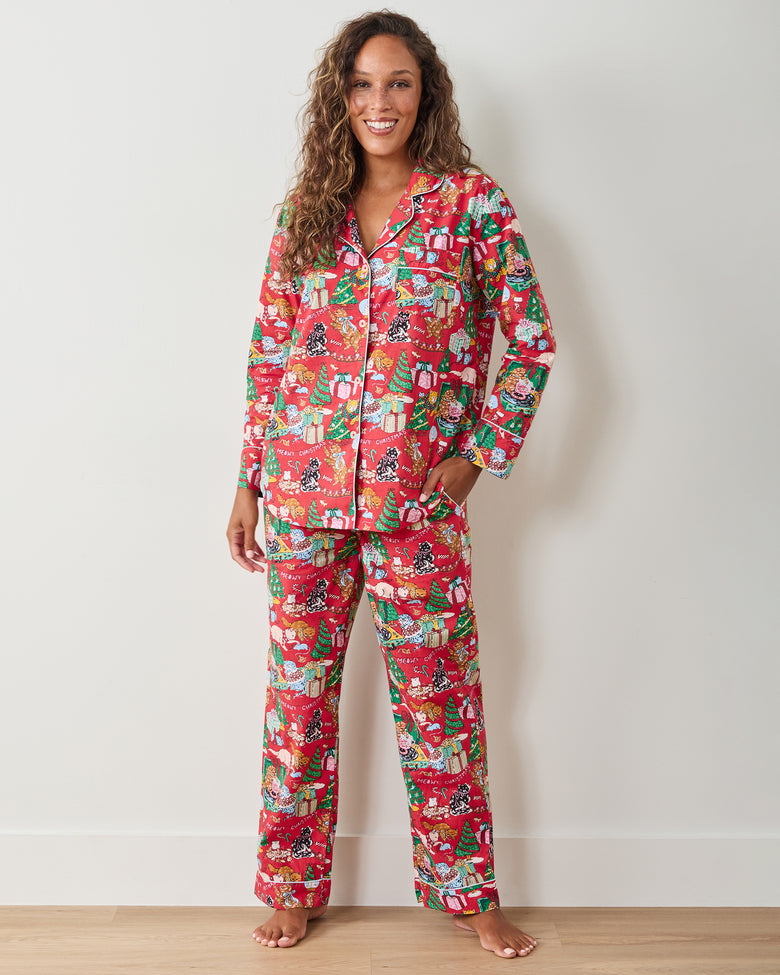 Meowy Christmas - Long PJ Set - Red Bow - Printfresh