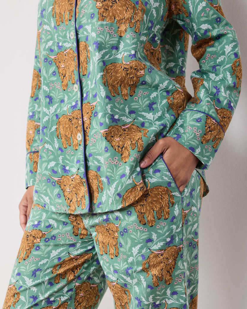 Highland Cows - Lightweight Flannel Long PJ Set - Soft Thistle