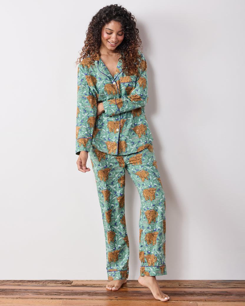 Highland Cows - Lightweight Flannel Long PJ Set - Soft Thistle