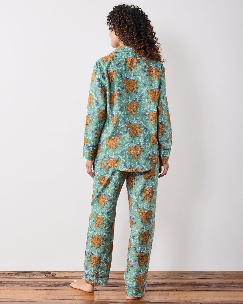 Highland Cows - Tall Lightweight Flannel Long PJ Set - Soft Thistle