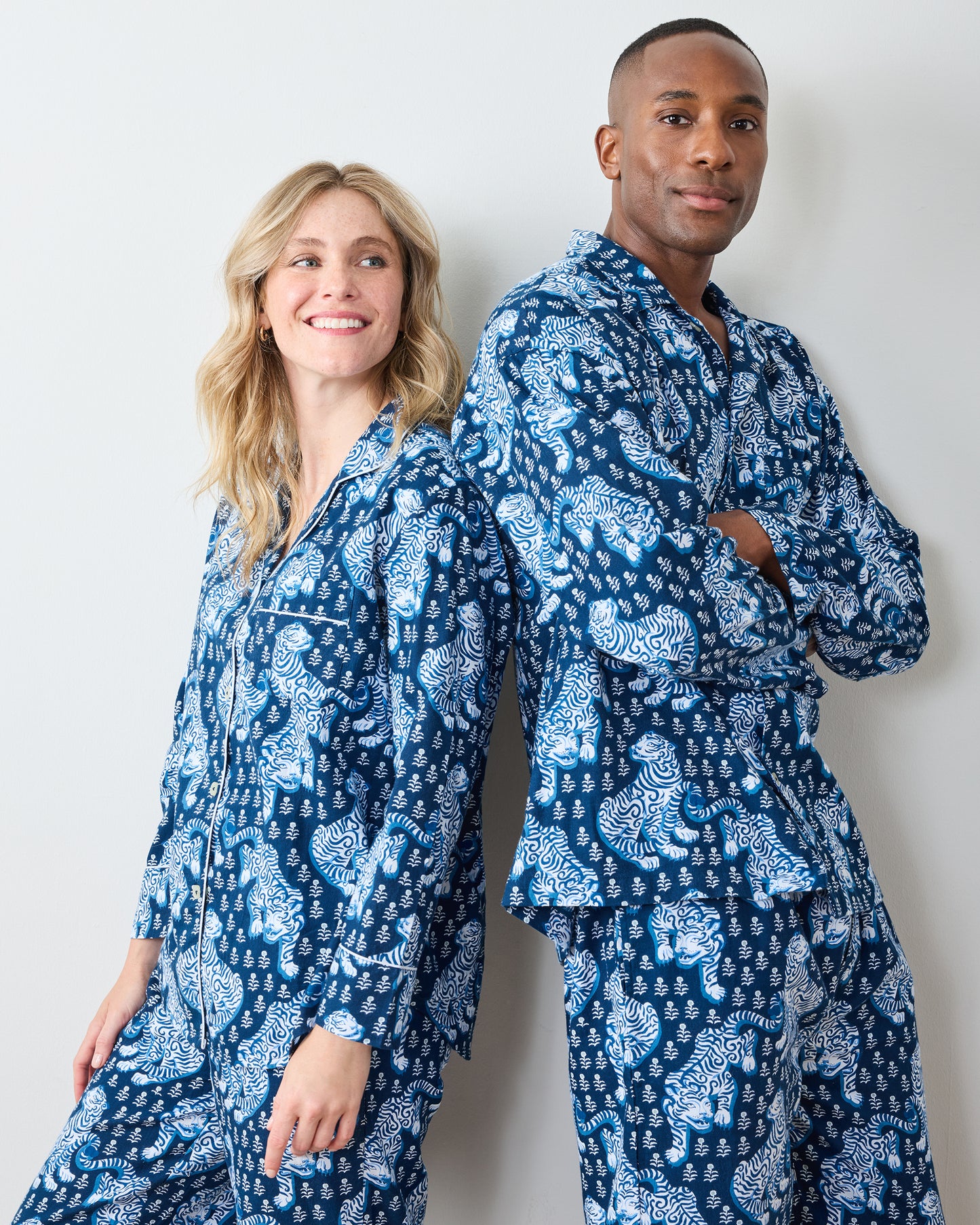 Tiger Queen - Lightweight Flannel Long PJ Set - Indigo - Printfresh