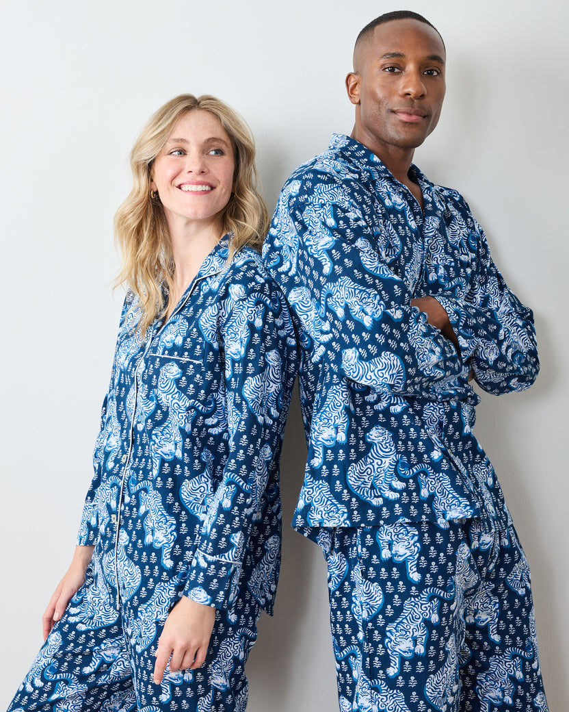 Tiger Queen - Lightweight Flannel Long PJ Set - Indigo - Printfresh