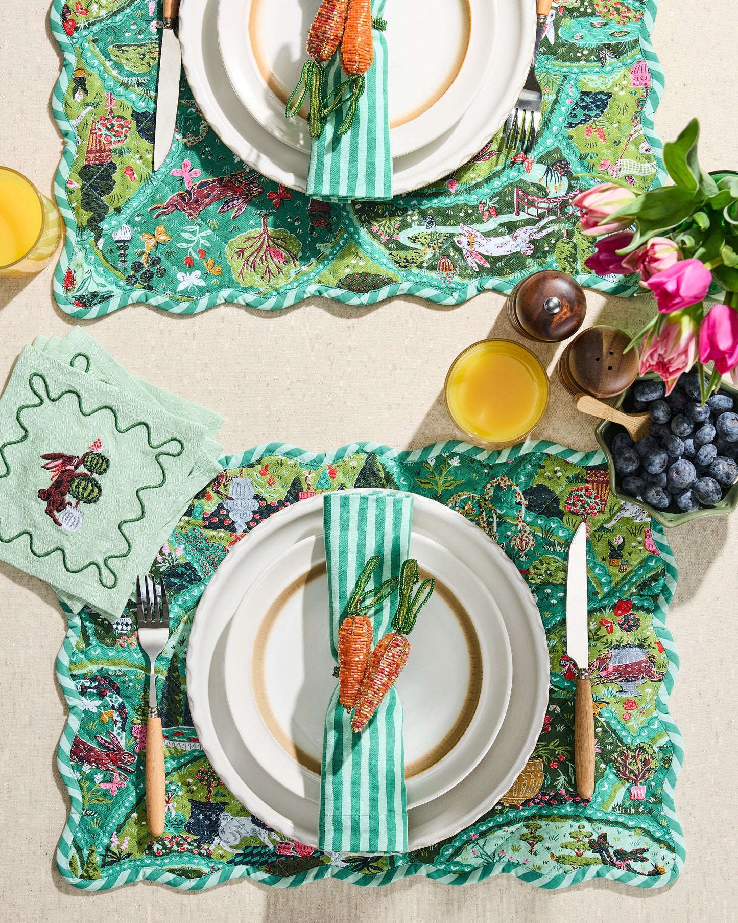 Rabbit Wonderland - Set of 4 Cocktail Napkins - Sage - Printfresh