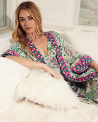 Camel's Courtyard - Satin Robe - Avocado - Printfresh